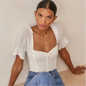Reformation White Puff Sleeve Blouse